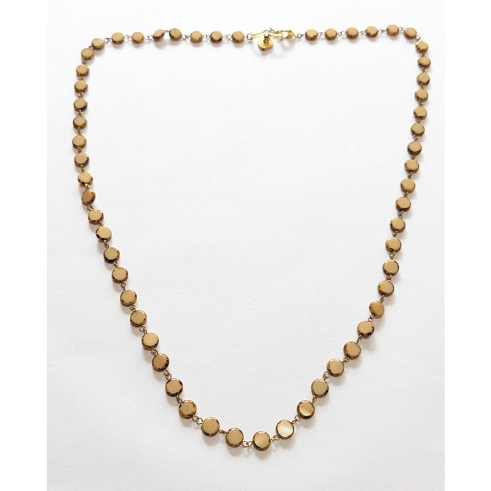 Vintage Seasonal Whispers Cream & Spotted Glass Disc Necklace 35" Long